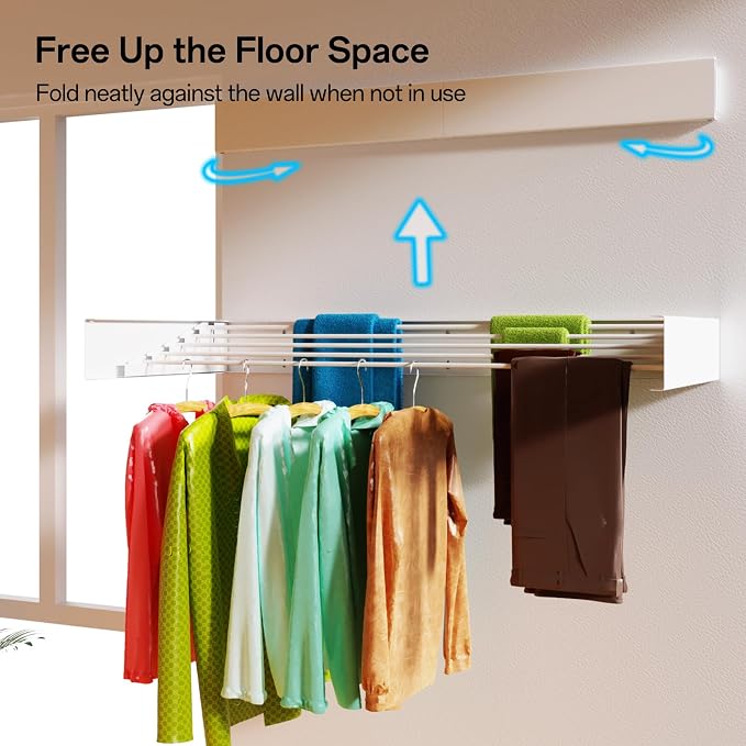 Wall Mounted Drying Rack for Laundry 40'', Folding Drying Rack Clothing Wall - Image 4