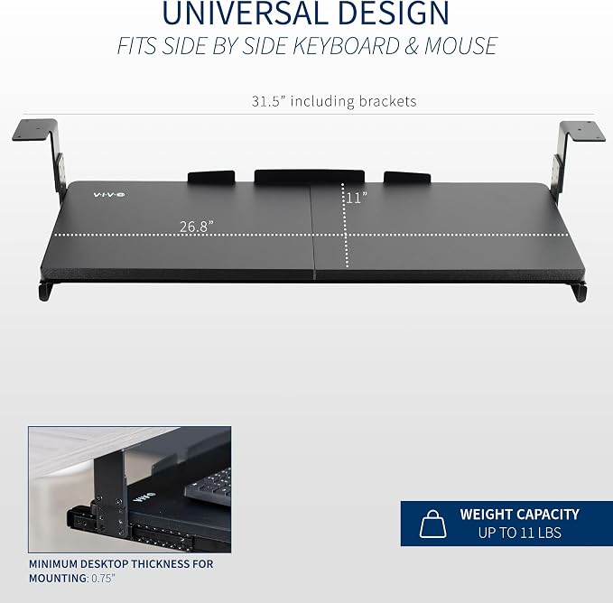 VIVO Large Height Adjustable Under Desk Keyboard Tray, 27 x 11 inch Slide-Out - Image 3