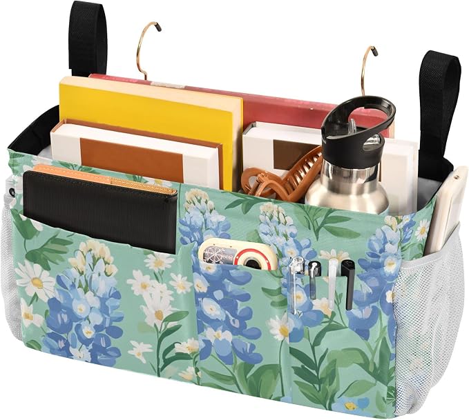 Mint Green Bluebonnet and Daisies Bedside Caddy - Image 3