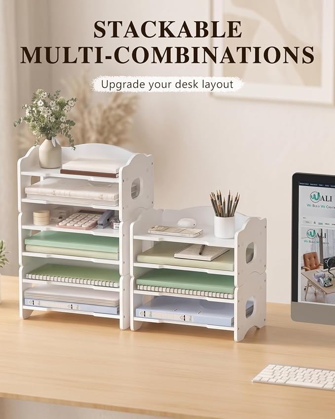 WALI Desk File Organizer, 2 Tier Stackable Desktop Paper Letter Tray Organizer - Image 7