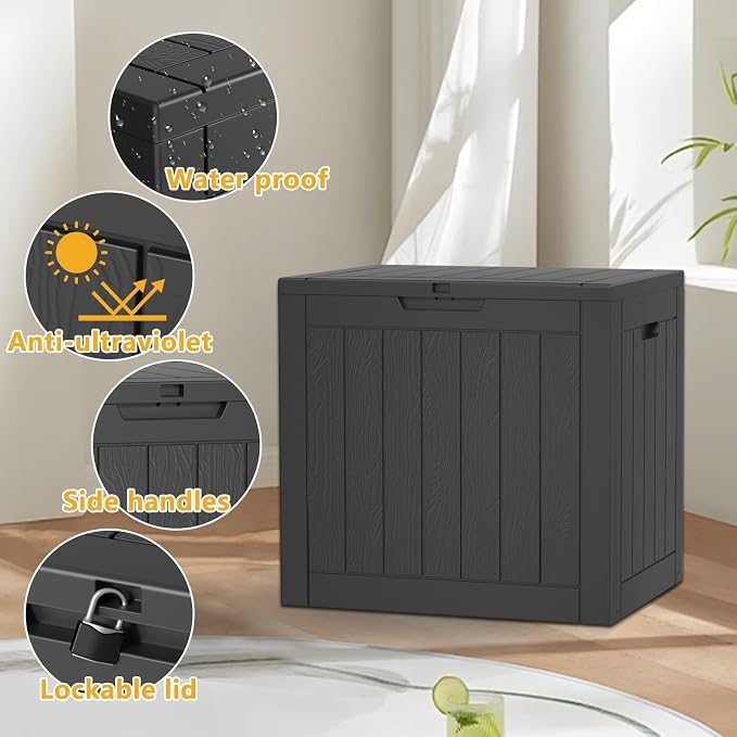 30 Gallon Resin Deck Box, Lockable Outdoor Storage Box - Image 4