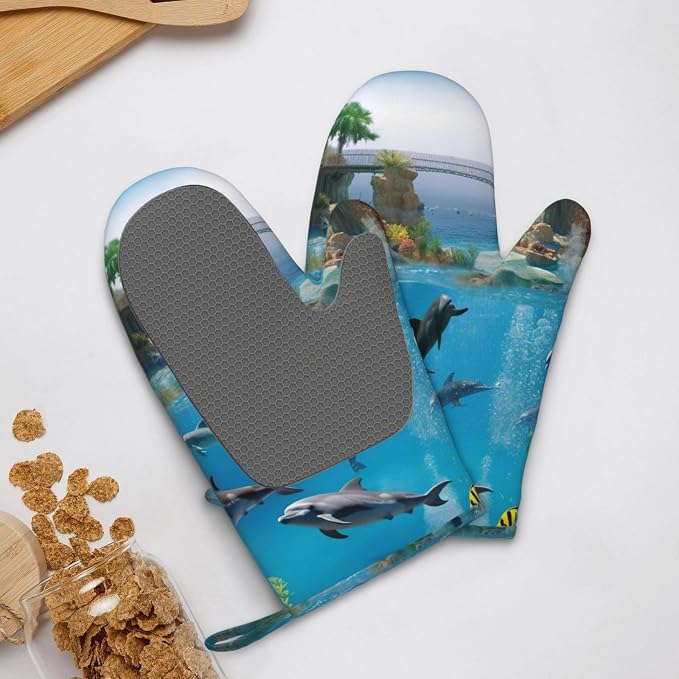 Sea World Print Oven Mitts Set of 2, Heat Resistant Silicone Oven Mittens Gloves - Image 9