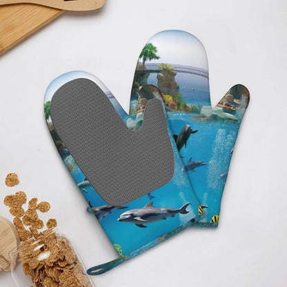 Sea World Print Oven Mitts Set of 2, Heat Resistant Silicone Oven Mittens Gloves - Image 9