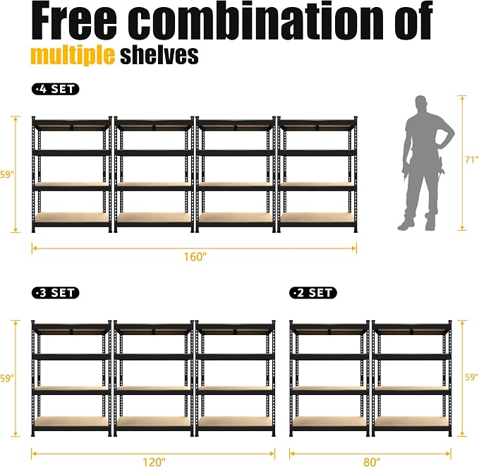 PrimeZone 40" W x 20" D x 59" H Heavy Duty Storage Shelves, 4 Tier Adjustable - Image 9