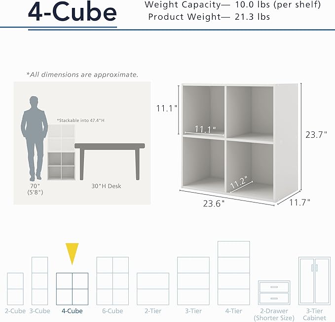 Homes: Inside + Out Apexa 4-Cube Storage Organizer Shelves, Stackable Wood - Image 3