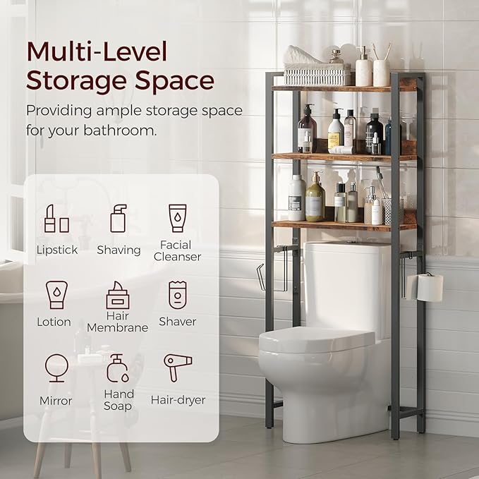 MAHANCRIS Over The Toilet Storage Rack, 3 Tier Bathroom Organizer Over Toilet - Image 3