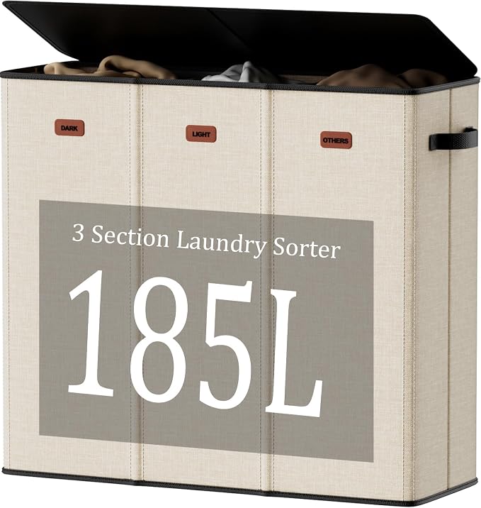 185L Laundry Hamper 3 Section by Fuonsyn