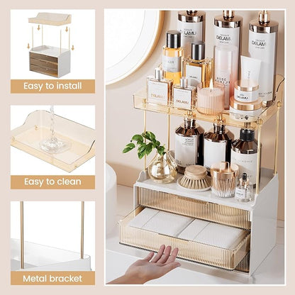 Delamu Bathroom Organizers and Storage, 2 Tier 3 Drawer Makeup Organizer - Image 4