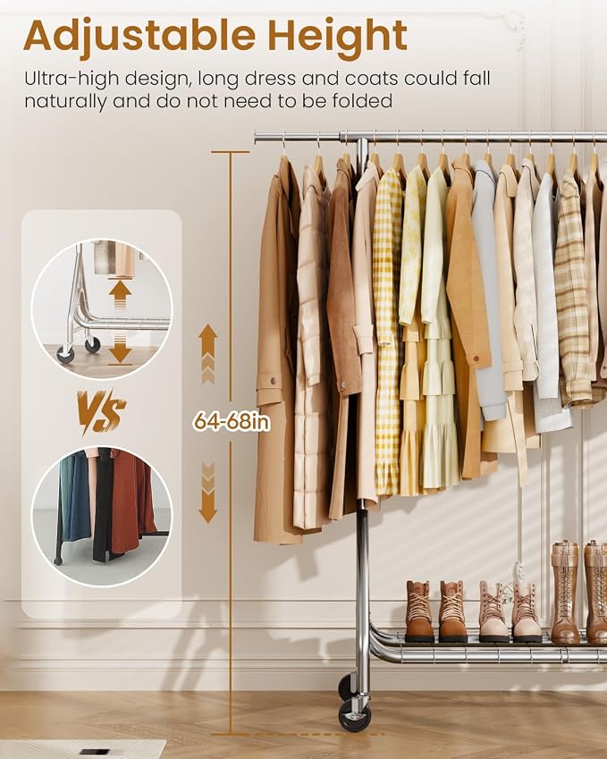 Heavy Duty Clothing Rack, Metal Clothes Rack Load 450 LBS, Rolling Coat Racks - Image 4
