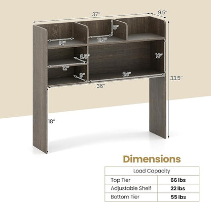 Tangkula Desktop Bookshelf for Computer Up to 32”, 37” Countertop Storage Hutch - Image 3