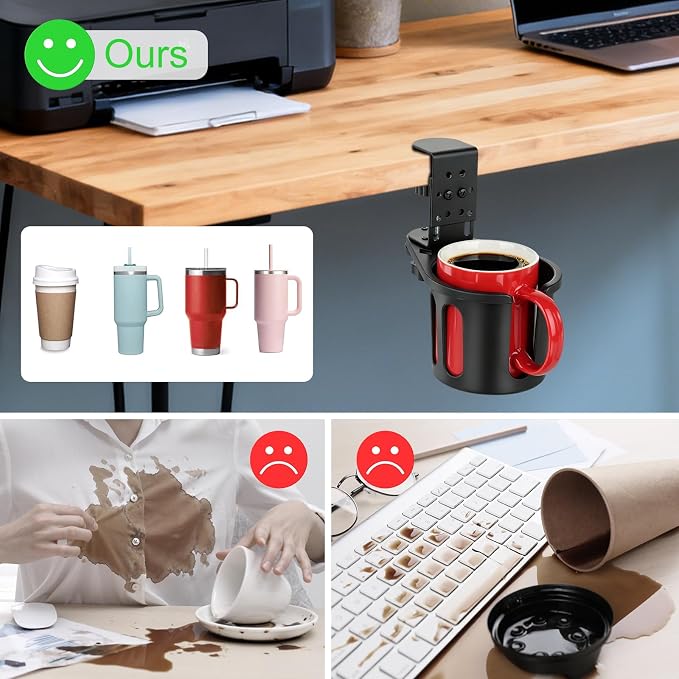 MYITYARD Desk Cup Holder Clamp, Clip On Table Cup Holder, Rotatable Water - Image 6