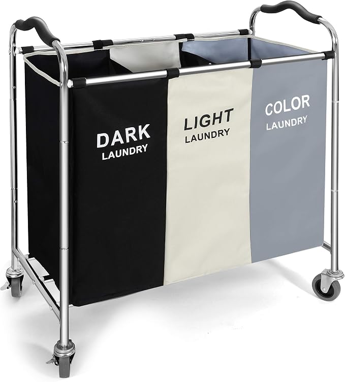 Laundry Basket with Wheels, 240l Laundry Hamper with 3 Section Laundry Bag by Unknown