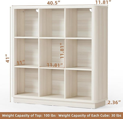 9 Cube Storage Book Shelf, Wood Floor Standing 3-Tier Cubby Bookshelf - Image 2