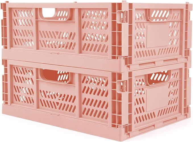Domiella 2-Pack Crates for Storage, Storage Crates Plastic Stackable, Foldable by Domiella