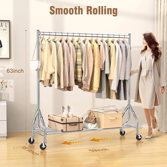 EAGMAK Heavy Duty Clothes Rack Load 420 LBS, Rolling Garment Rack - Image 4