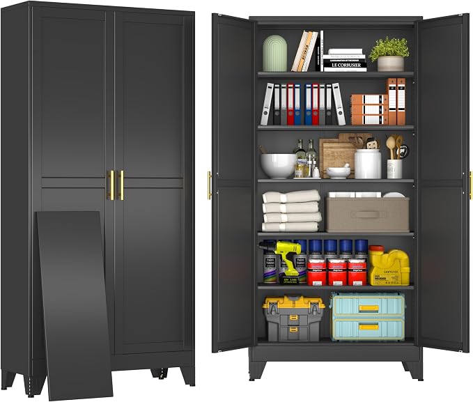 75" Black Tall Metal Storage Cabinet by BAOLIWO