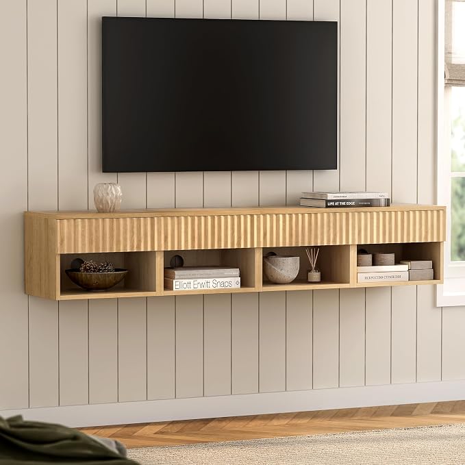 EYYTHUNG Fluted TV Stands Set of 4, Modern Small Floating Nightstand by EYYTHUNG