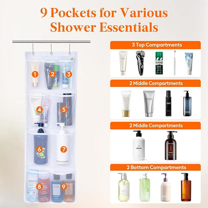 Lifewit Cruise Essentials Shower Caddy Must-Have, 9 Pockets Hanging Bathroom - Image 3