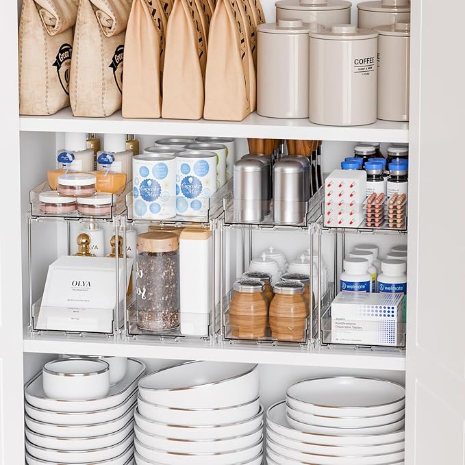4 Set Bathroom Organizers and Storage, 2 Tier Clear Under Sink Organizer and - Image 9