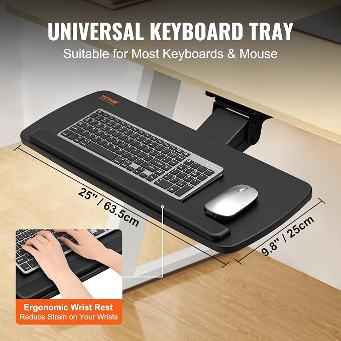 VEVOR Under-Desk Keyboard Tray, Adjustable - Image 3