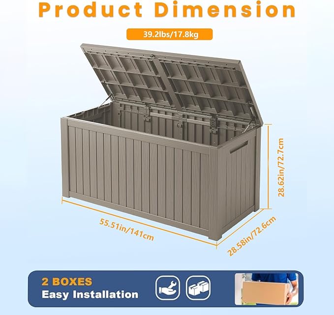 200 Gallon Outdoor Storage Box Patio Deck Box Waterproof, Resin Lockable - Image 3