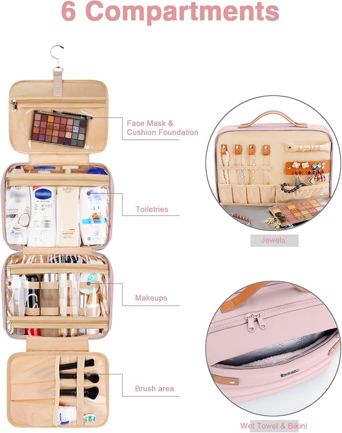 Women's Hanging Toiletry Bag, Waterproof Travel Cosmetic Organizer - Image 3