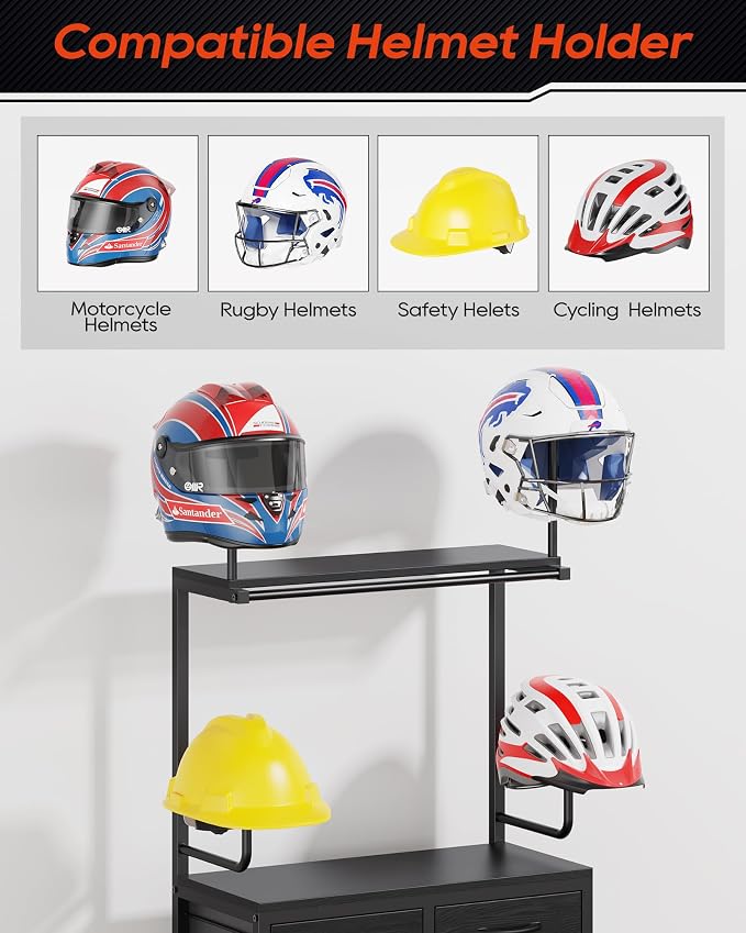 Motorcycle Helmet Holder Wall Mount, Solid Wood and Metal Helmet Rac, - Image 4