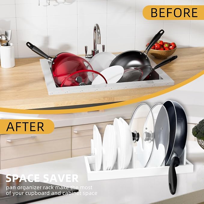 MinBoo Bamboo Pot Lid Organizer Pot Lid Holder, Pot and Pan Organizer Drawer - Image 3