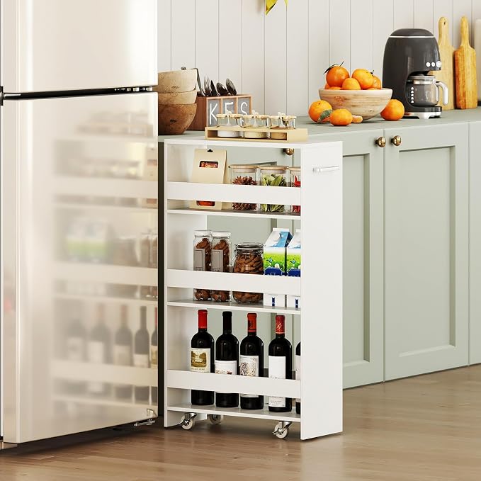 Small Kitchen Cart, 4-Tier Slim Rolling Island w/Handle, Laundry Room Storage - Image 2