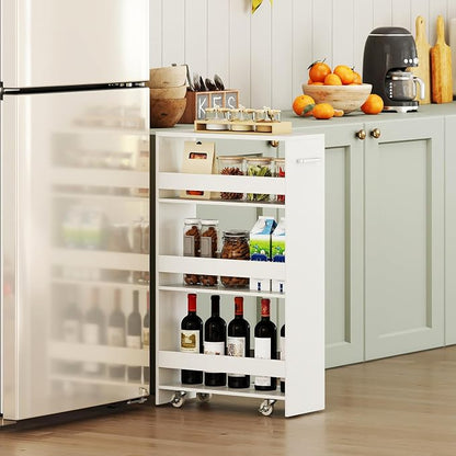 Small Kitchen Cart, 4-Tier Slim Rolling Island w/Handle, Laundry Room Storage - Image 2
