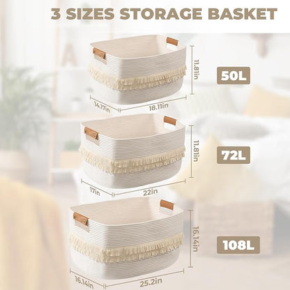 danpinera 108L Large Basket for Living Room, Boho Decorative Basket Organizing - Image 5