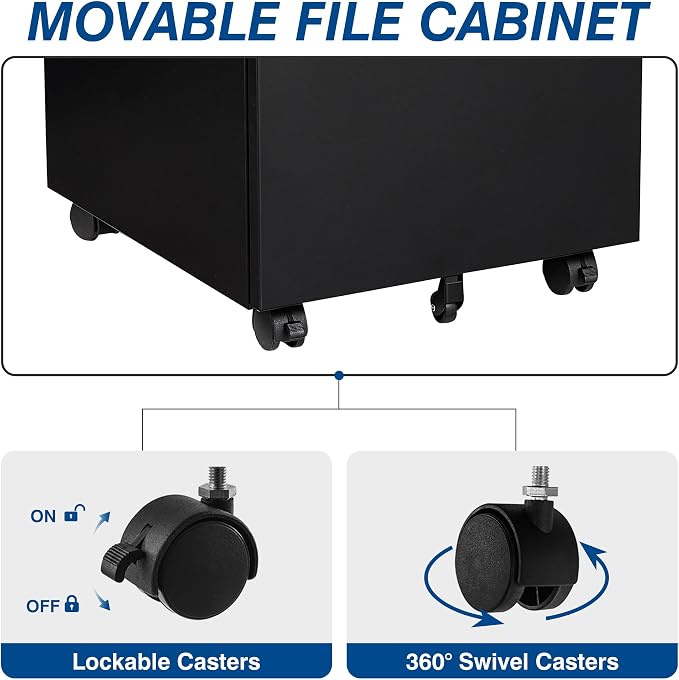 3 Drawer Mobile Metal File Cabinet, Pre-Built Office Storage File Cabinet - Image 5