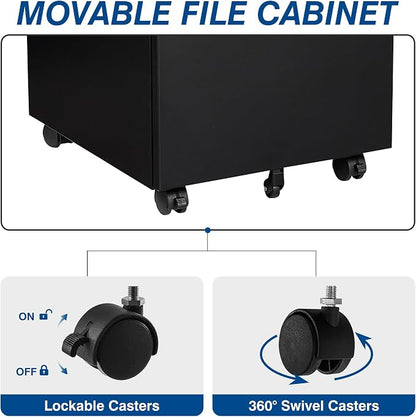 3 Drawer Mobile Metal File Cabinet, Pre-Built Office Storage File Cabinet - Image 5