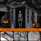 (Large Size 48 x 315 inch) Halloween Creepy Cloth - Spooky Giant Cheese Cloth Tapestry for Outdoor Yard Home Wall Decor Halloween Party Supplies & Decorations - Black