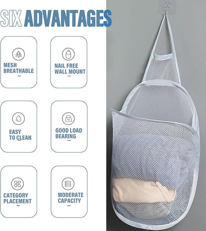 3 Pieces Hanging Laundry Hamper Foldable Mesh Hamper Dirty Cloth Basket - Image 2