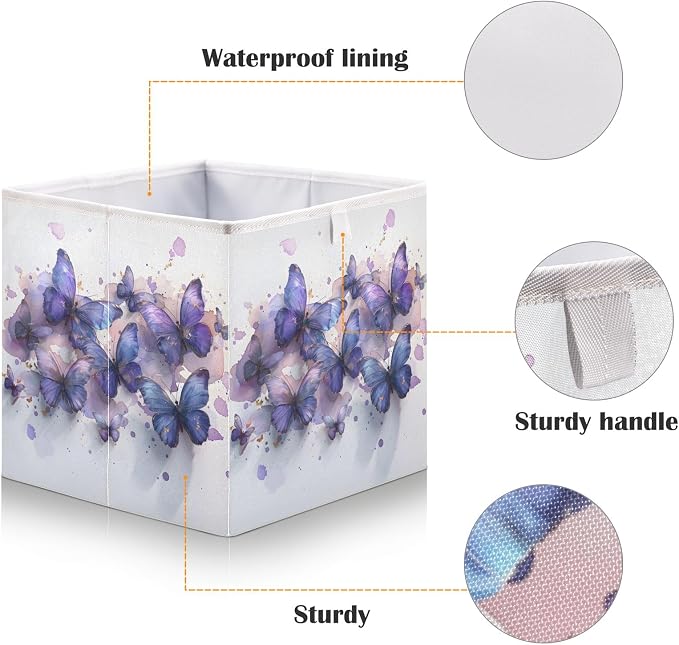 Butterflies Purple Watercolor Closet Organizers Storage Cubes Storage Bins - Image 4