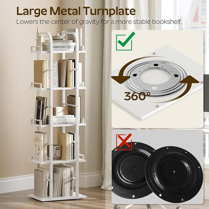 YATINEY 5 Tier Rotating Bookshelf, Freestanding Corner Bookshelf, 360 Spinning - Image 6