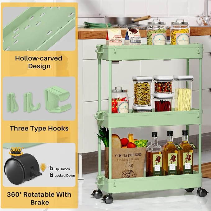 SPACEKEEPER Slim Rolling Storage Cart, 3 Tier Bathroom Organizer Utility Cart - Image 6