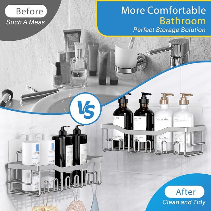 EUDELE 5-Pack Rustproof Stainless Steel Shower Caddy – No Drill Adhesive - Image 2