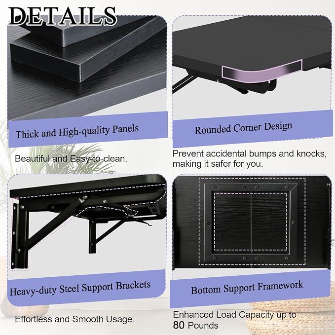 TEAMIX Wall Mounted Folding Table, Drop Leaf Dining Table - Image 5