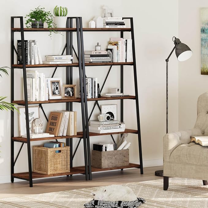 BON AUGURE Ladder Shelf Bookcase, 5-Tier Industrial Ladder Bookshelf, Tall - Image 8