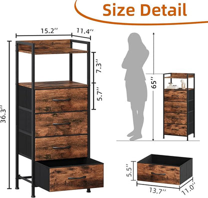 Somdot Nightstand with 4 Drawers, Vertical Fabric Dresser - Image 3