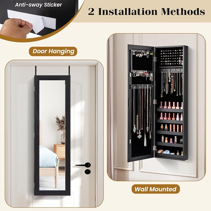 Giantex Wall or Door Mounted Jewelry Cabinet - Image 5