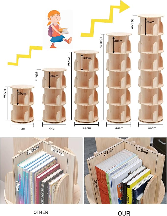 Bear Qiaqia 4 Tier Rotating Bookshelf, 360° Wooden Spinning Bookcase | Spinning - Image 5