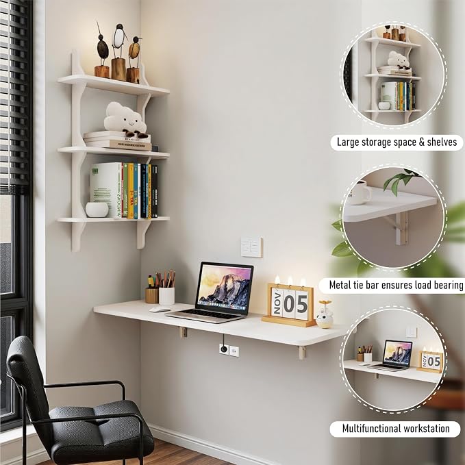 Pmnianhua Wall Mounted Folding Table, Foldable Drop Leaf Table, Wall Mount Fold - Image 5