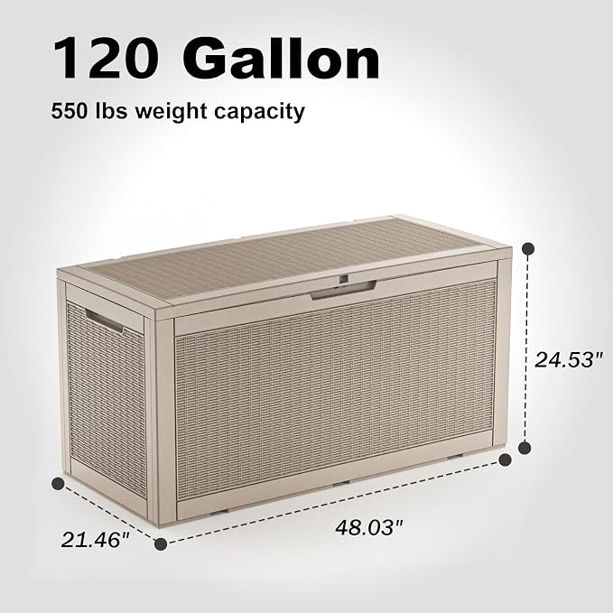 EasyUp 120 Gallon Outdoor Storage Box Waterproof, UV Resistant Resin Deck Box - Image 10