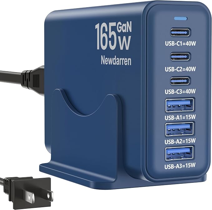 165W GaN USB C Charging Station, 6 Port Desktop Charger by Unknown