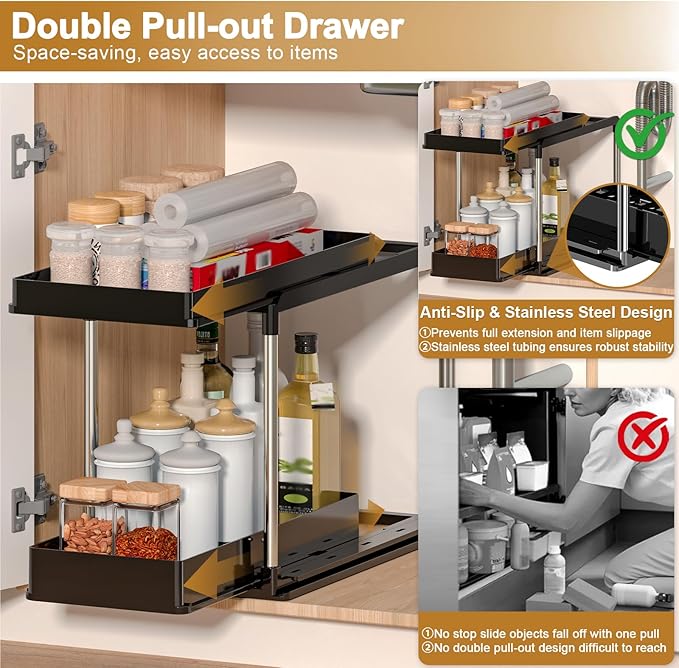 NIUXX Expandable Under Sink Organizer: 2 Tier Under Cabinet Organizer - Image 5