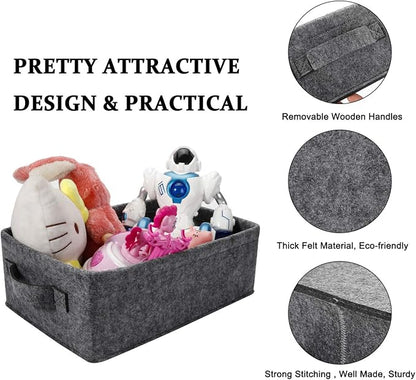 Medium Storage Basket Shlef Low Storage Bin Rectangle Felt Fabric Baskets - Image 6