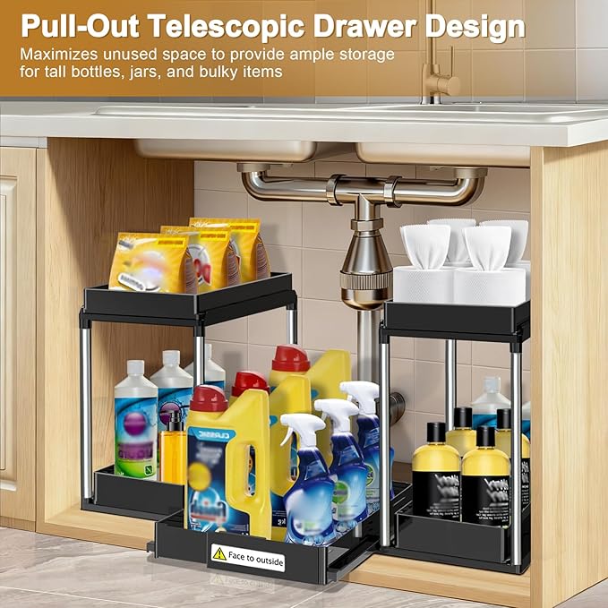 NIUXX Expandable Under Sink Organizer: 2 Tier Under Cabinet Organizer - Image 3